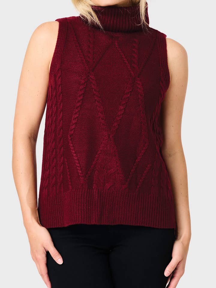 Pull sans manches à col roulé en maille torsadée pour la vente par Gibsonlook
