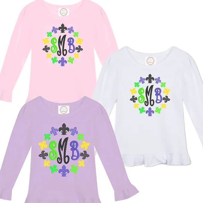 FLEUR DE LIS MONOGRAM LONG SLEEVE TEE for wholesale by The Sassy Seamstress