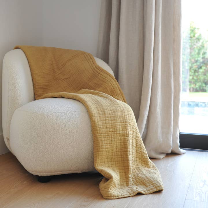 Tino Waffle Cotton and Linen Throw Curry 180 X 220 cm for wholesale by Maison d'été