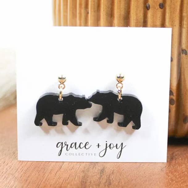Boucles d'oreilles pendantes Ours noir, boucles d'oreilles en acrylique pour la vente par Grace + Joy Collective