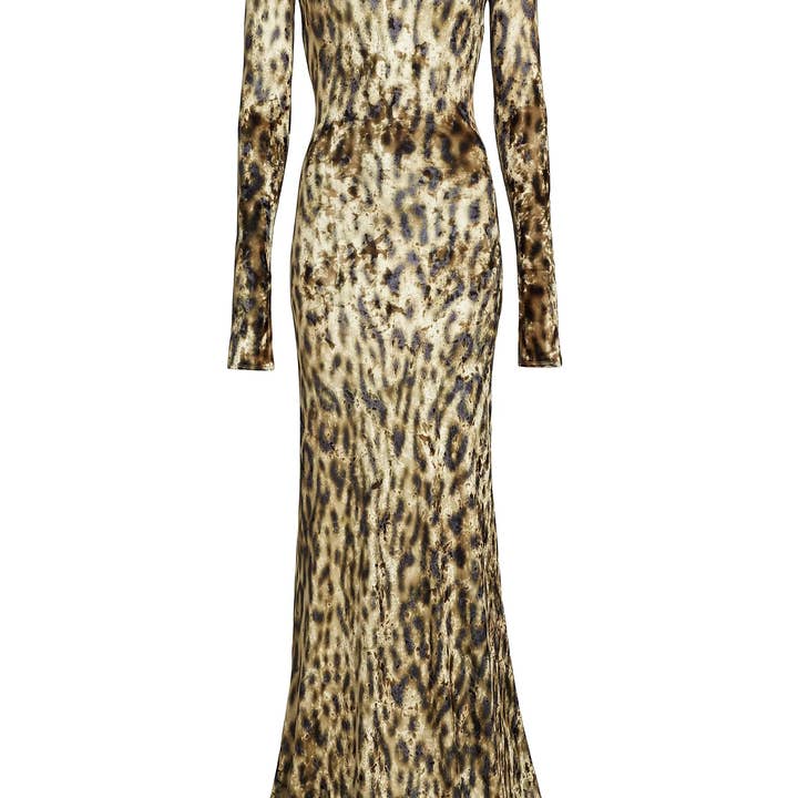 Color as pictures DR807Y Leopard Print Velvet Gown with One-Shoulder Grace for wholesale on Faire13