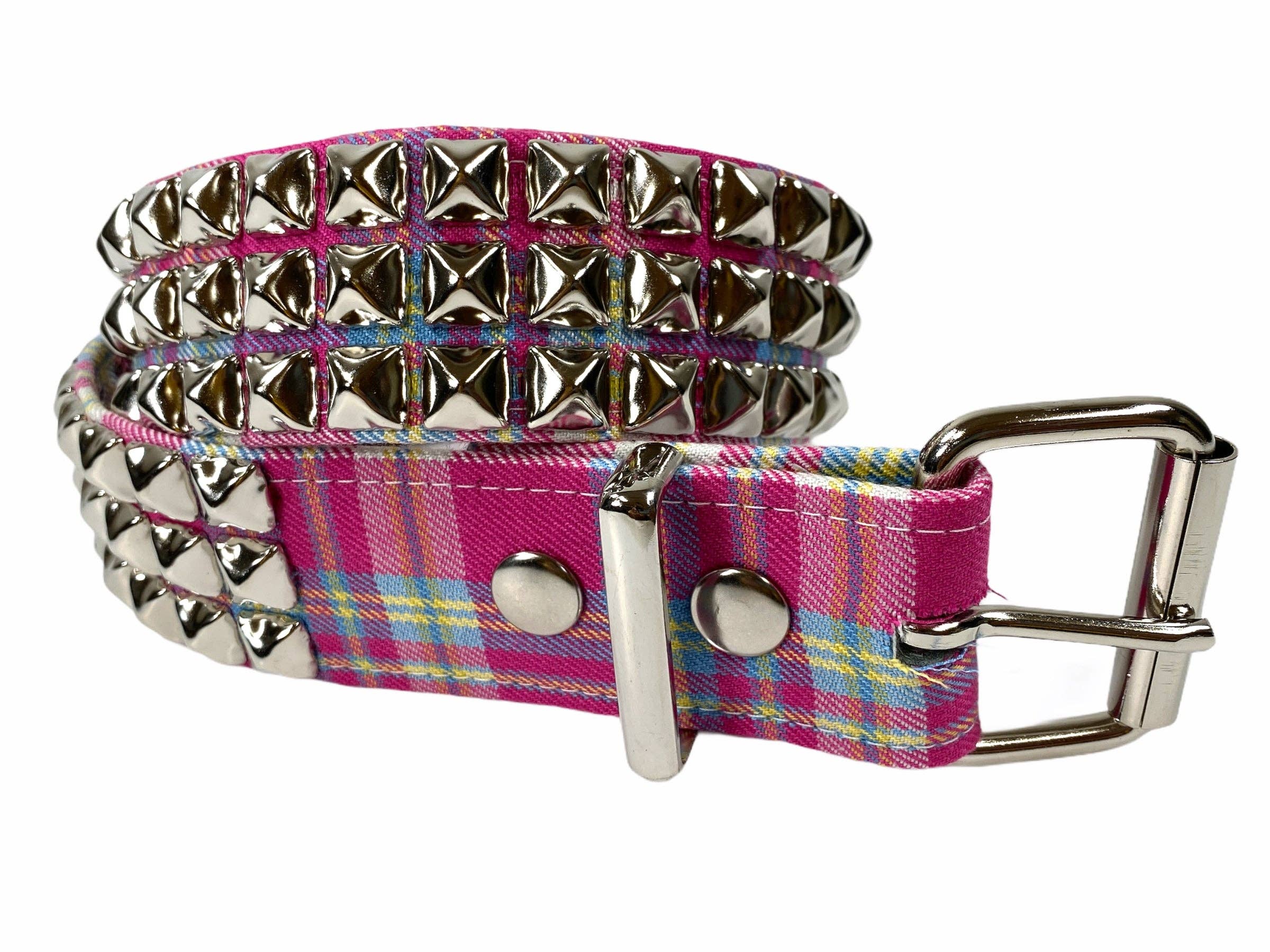 Funk Plus - Wholesale Riem - Dames - BT104PD-ROZE RUIT 3 RIJEN MET PYRAMIDESTUDS GESP VERZIERDE RIEM6