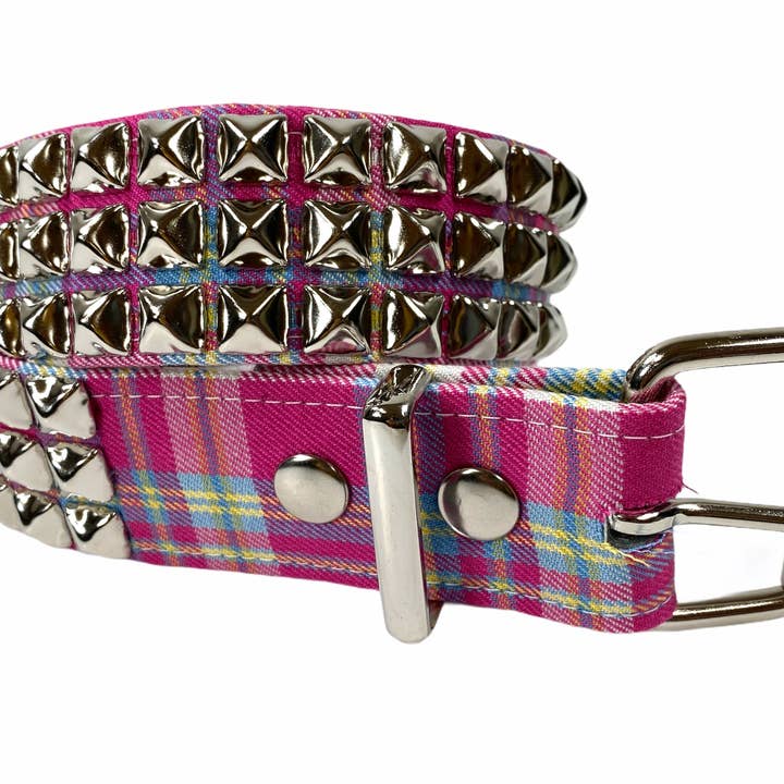 Funk Plus - Wholesale Riem - Dames - BT104PD-ROZE RUIT 3 RIJEN MET PYRAMIDESTUDS GESP VERZIERDE RIEM6