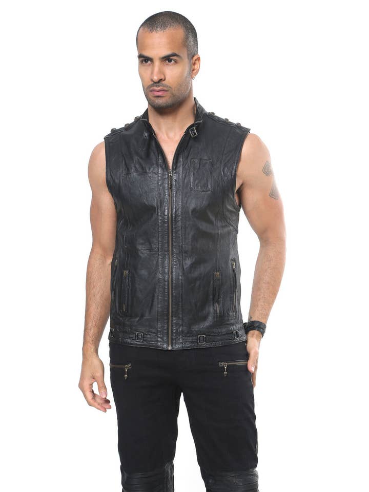 trigger vest - men's leather vest for wholesale by Jan Hilmer + Sparrow