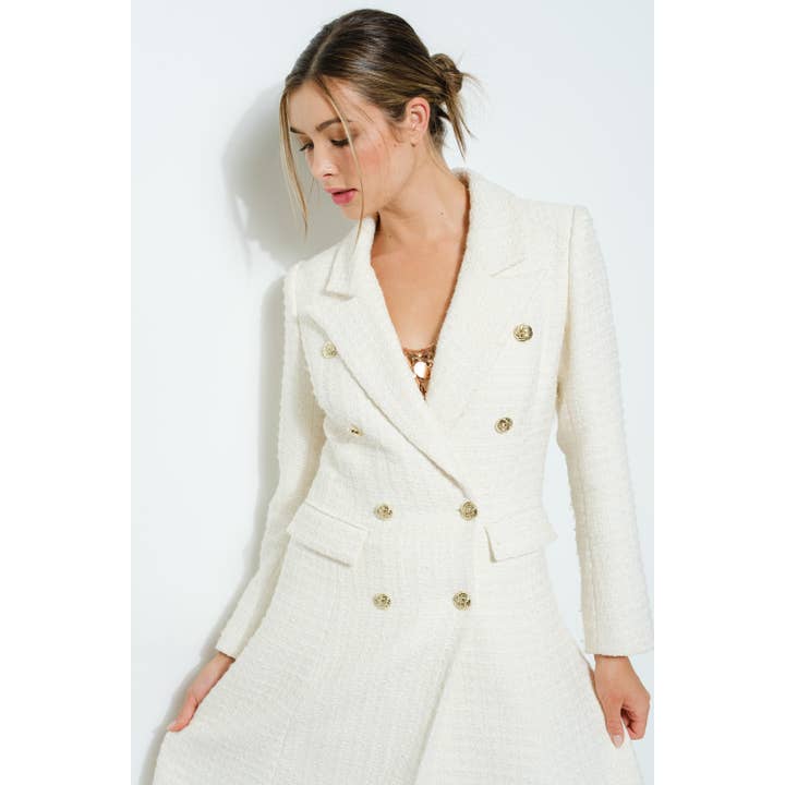 omgstyles – wholesale Rock - Dam – Guldknapp Dubbelknäppt tweed lång kappa