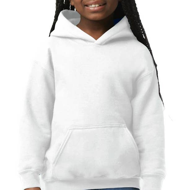 Custom Designed - Hoodie Sweatshirt (White) Youth, Gildan, Heavy Blend 50/50 Fleece for wholesale by Inklusive Printing, Designs & More