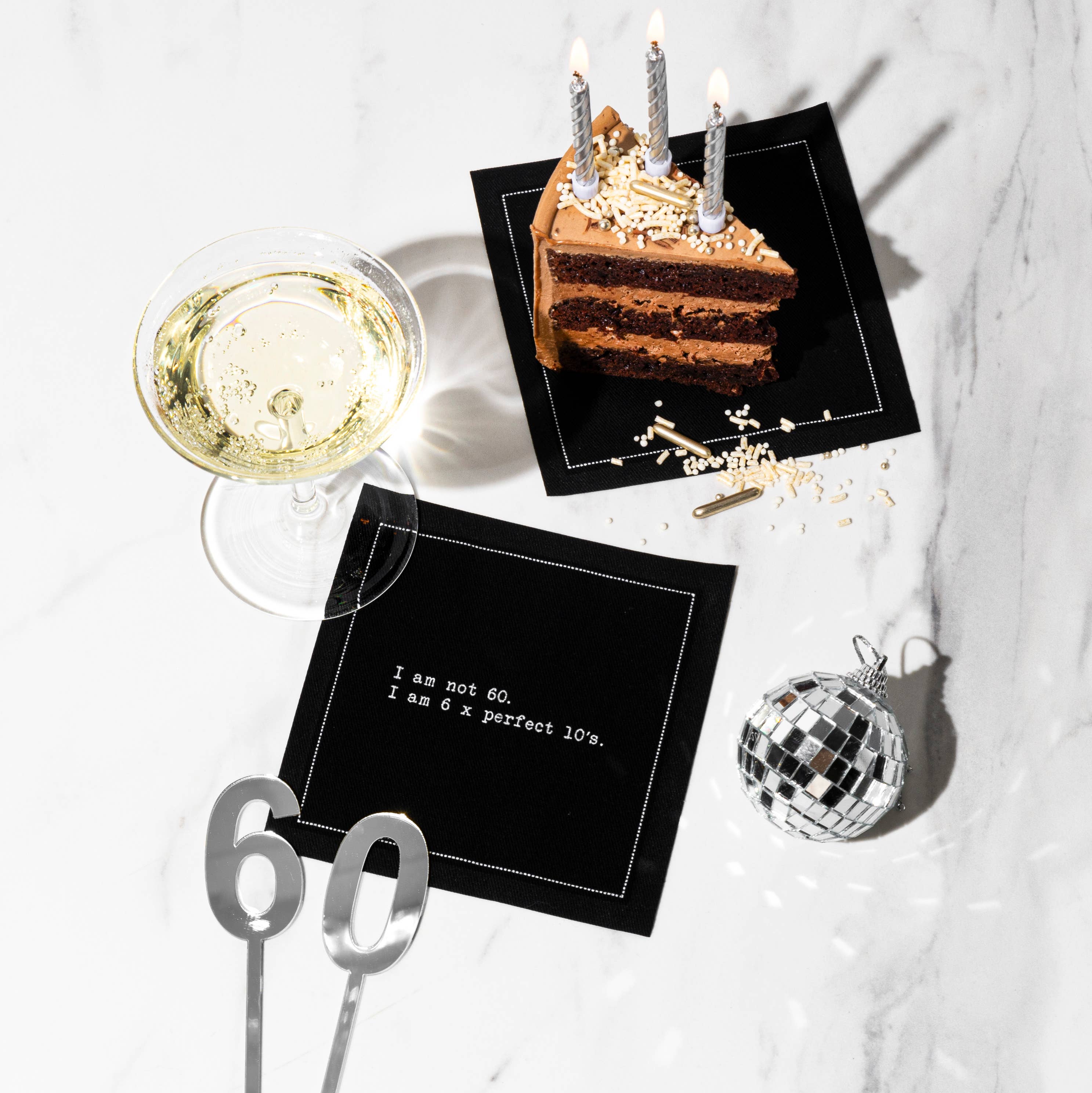 Five Star Napkins Inc. - Wholesale Disposable Napkin - 60th Birthday Quotes - Black Cotton Cocktail Napkins 50x 2