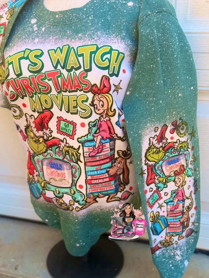 Tennessee Bleached - Wholesale Graphic Sweatshirt - Women's - Grinch | Christmas Movies | Bleached Sweatshirt1