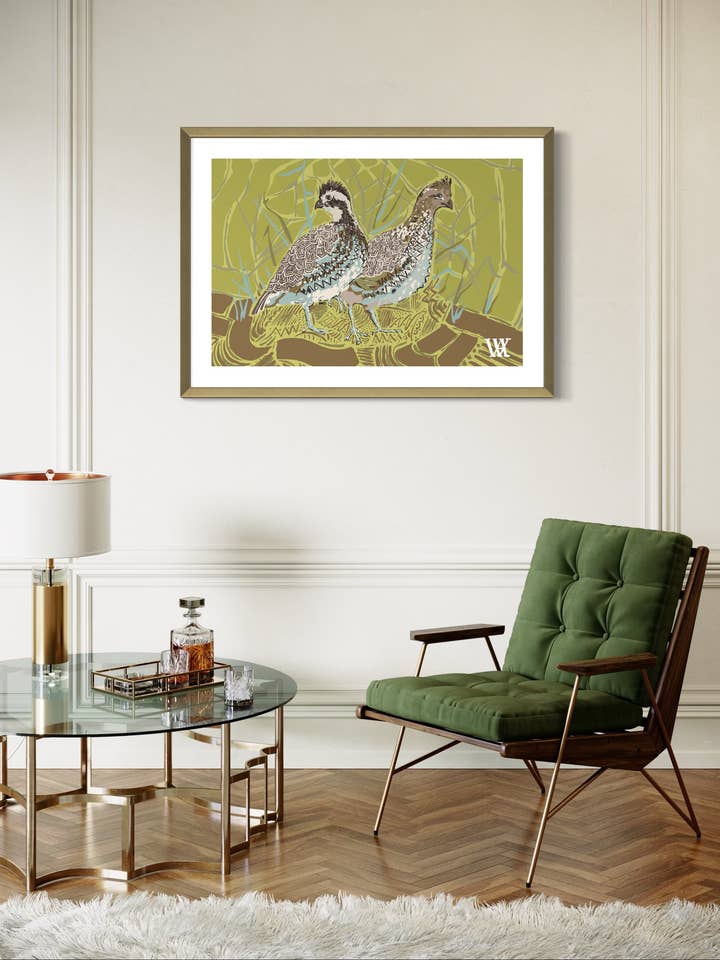 Chartreuse Bobwhite Pair for wholesale by Austin Williams Art