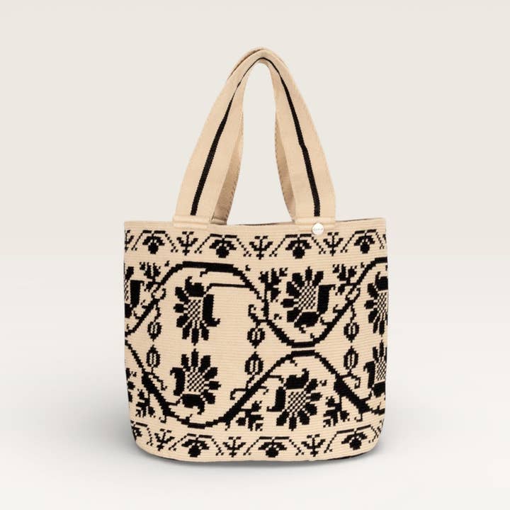 Flower oval tote | Black for wholesale by Guajii Design