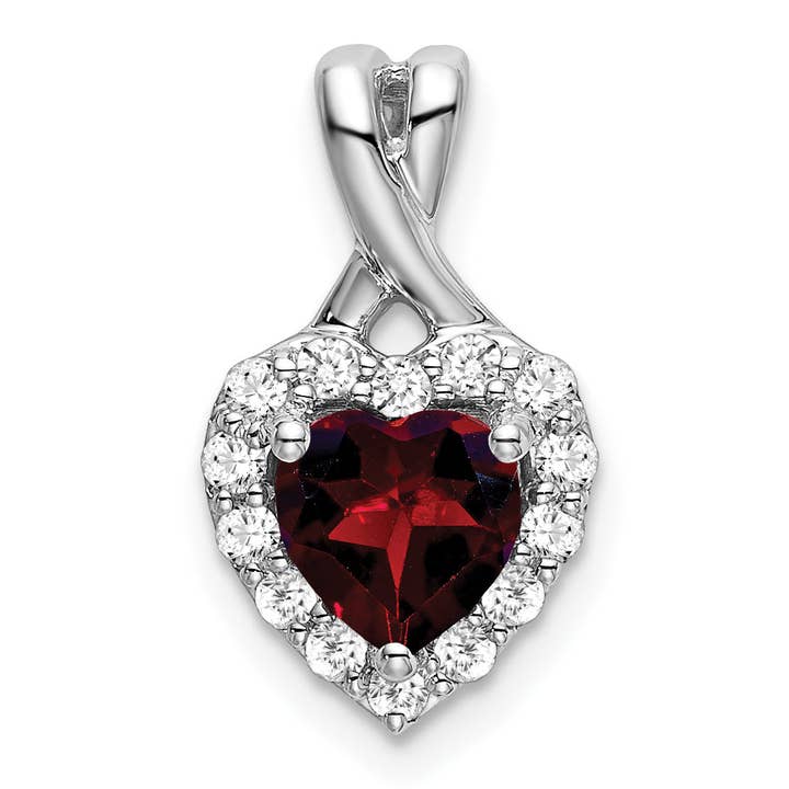 14k White Gold Garnet and Diamond Halo Heart Pendant for wholesale by Sophia Jewelers