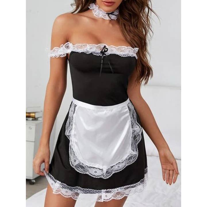 Costume da cameriera sexy in pizzo per la vendita all'ingrosso da parte di Tourtiwi