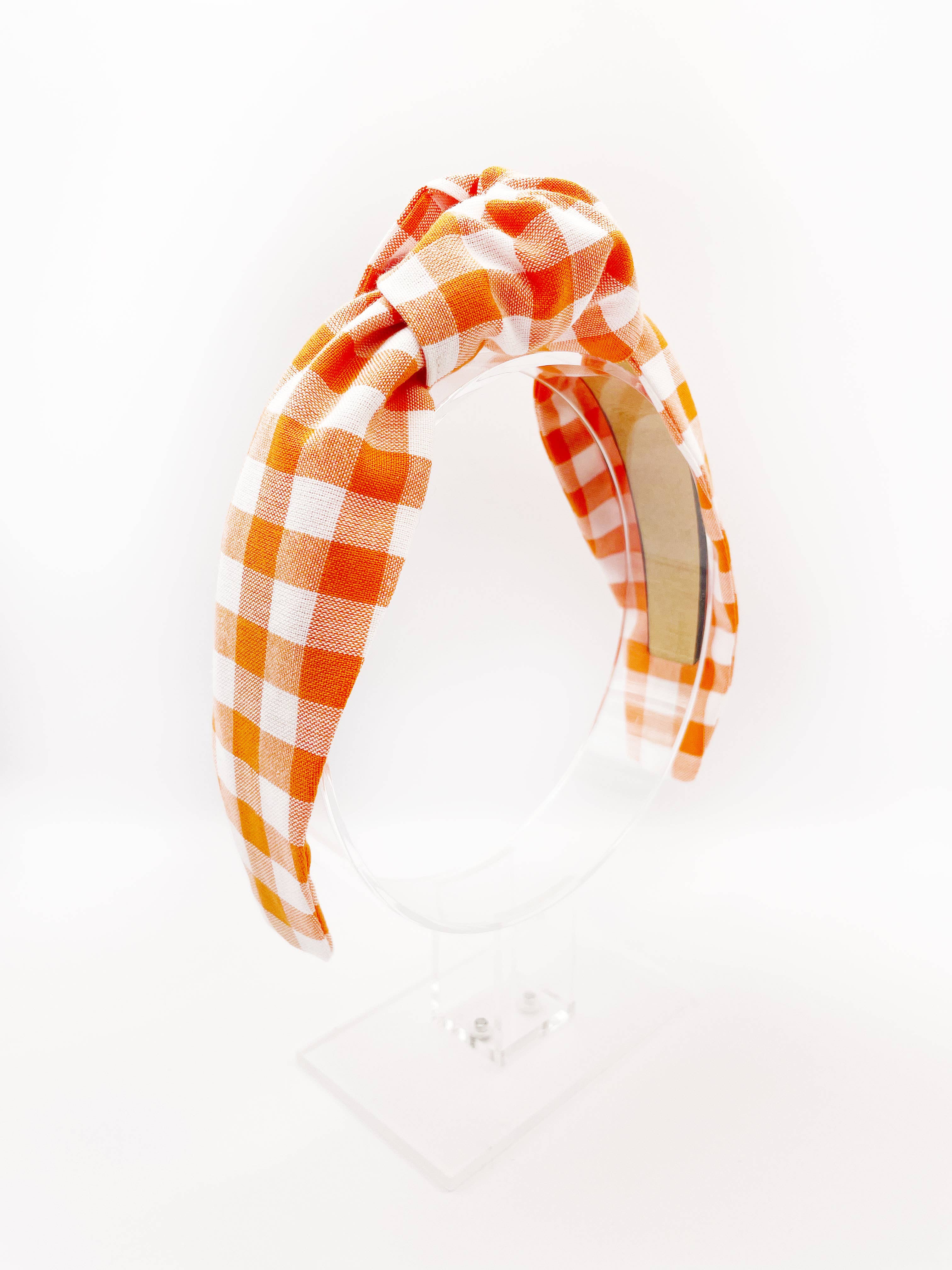 ELSE - Wholesale Fashion Headband - Women's - Orange Gingham Plaid Womens Knotted Headbands, Modern Boho1