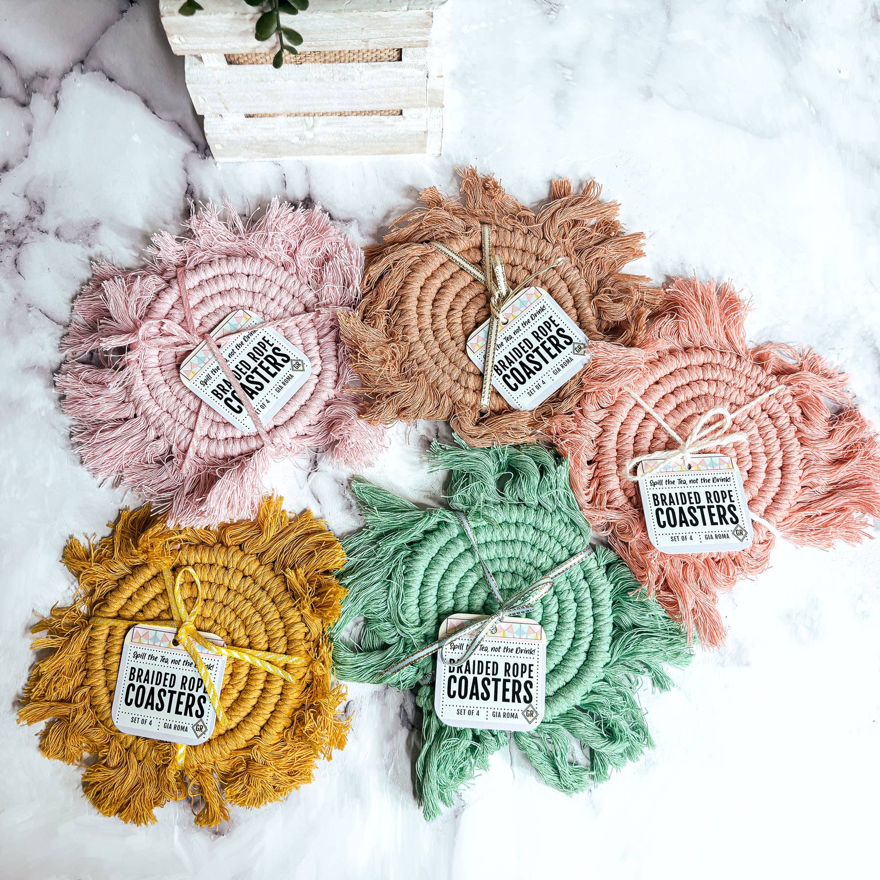 Gia Roma – Objeto de mesa decorativo por atacado – Porta-copos de algodão com tassel em tons pastéis, decoração de mesa para primavera e Páscoa27