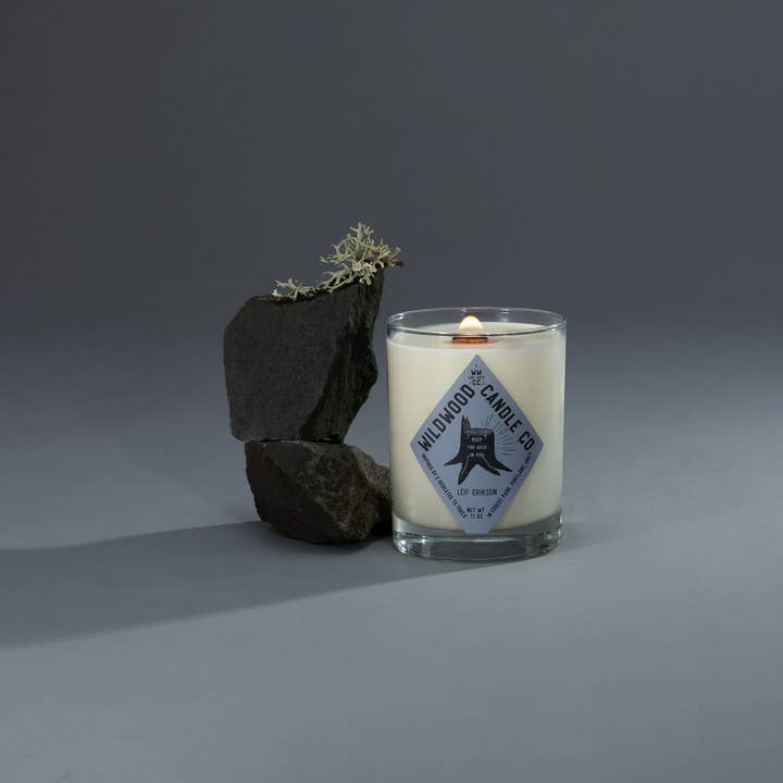 Wildwood Candle Co. - Wholesale Jar/Filled Candle - 11 oz Leif Erikson Soy Candle - Tobacco Bay Leaf1
