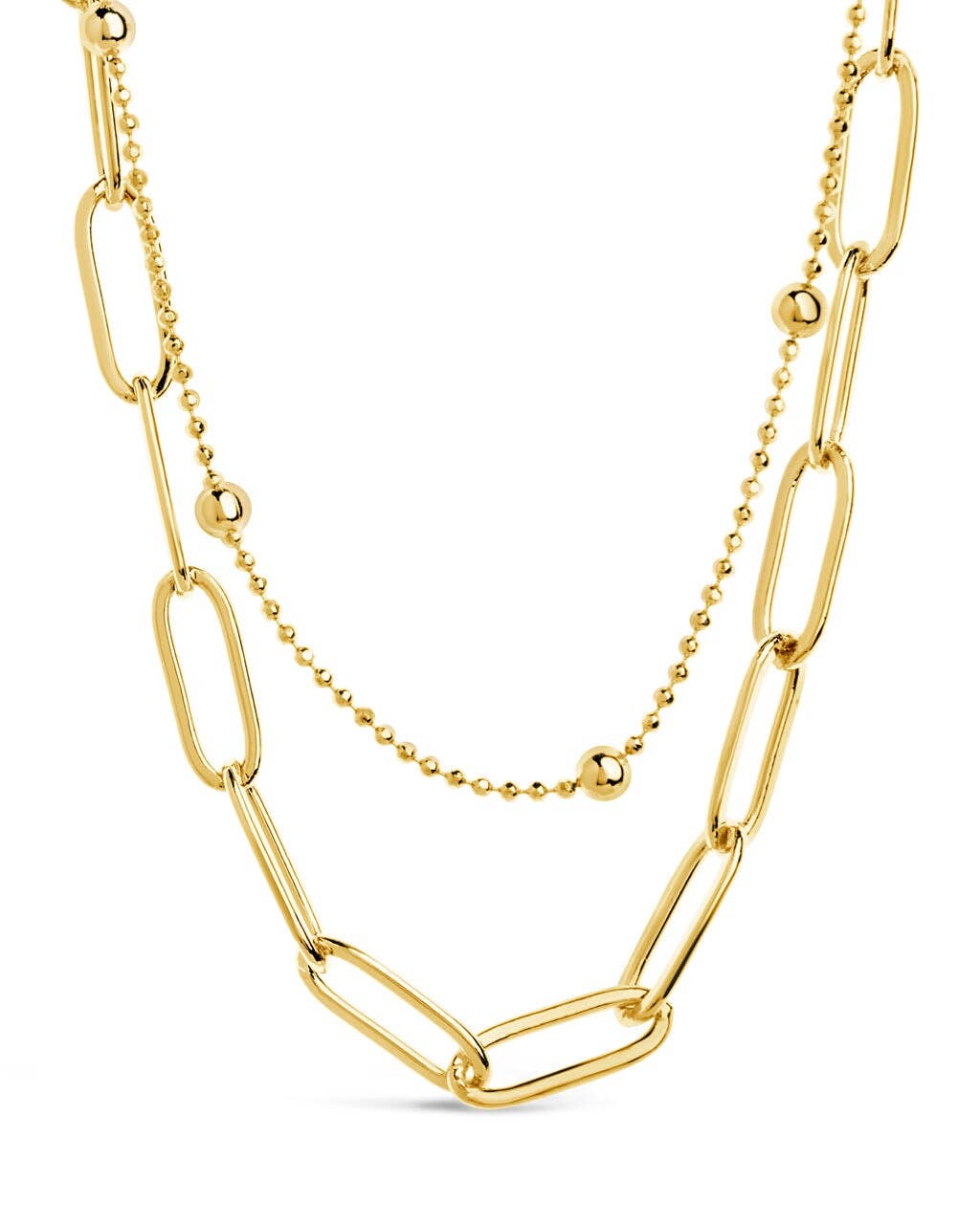 Sterling Forever - Wholesale Link & Chain Necklace - Leah Beaded & Paperclip Layered Chain Necklace0