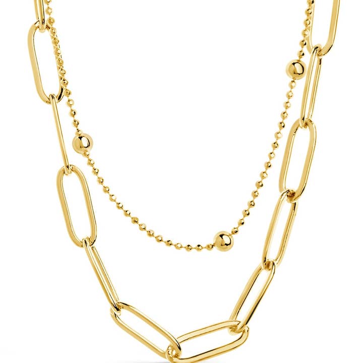 Sterling Forever - Wholesale Link & Chain Necklace - Leah Beaded & Paperclip Layered Chain Necklace