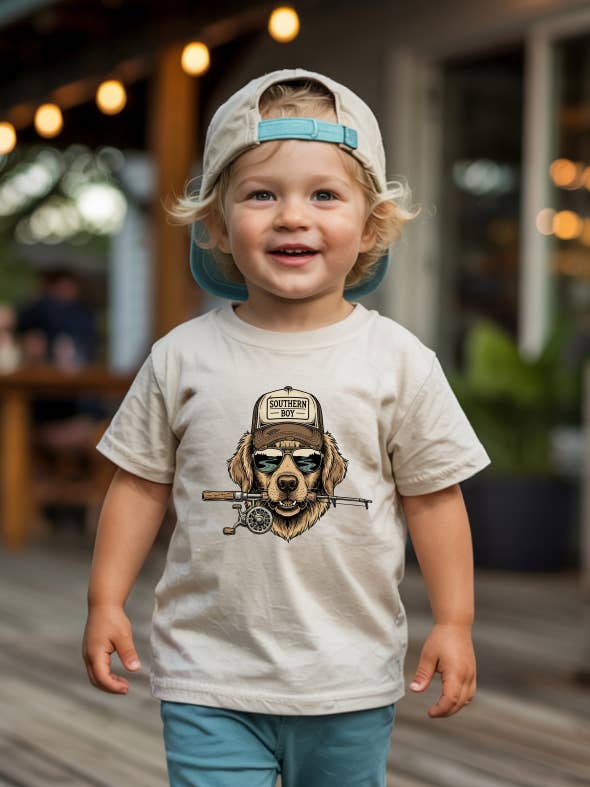 Southern Boy Yellow Lab Fishing Little Boy's Tshirt for wholesale by Julie Jersey Designs