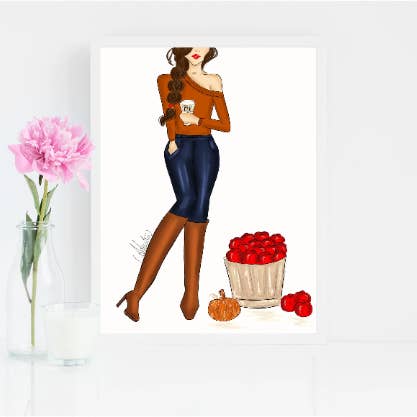 Le verger, illustration d'automne, art mural d'automne, cueillette de pommes pour la vente par PLTStudio