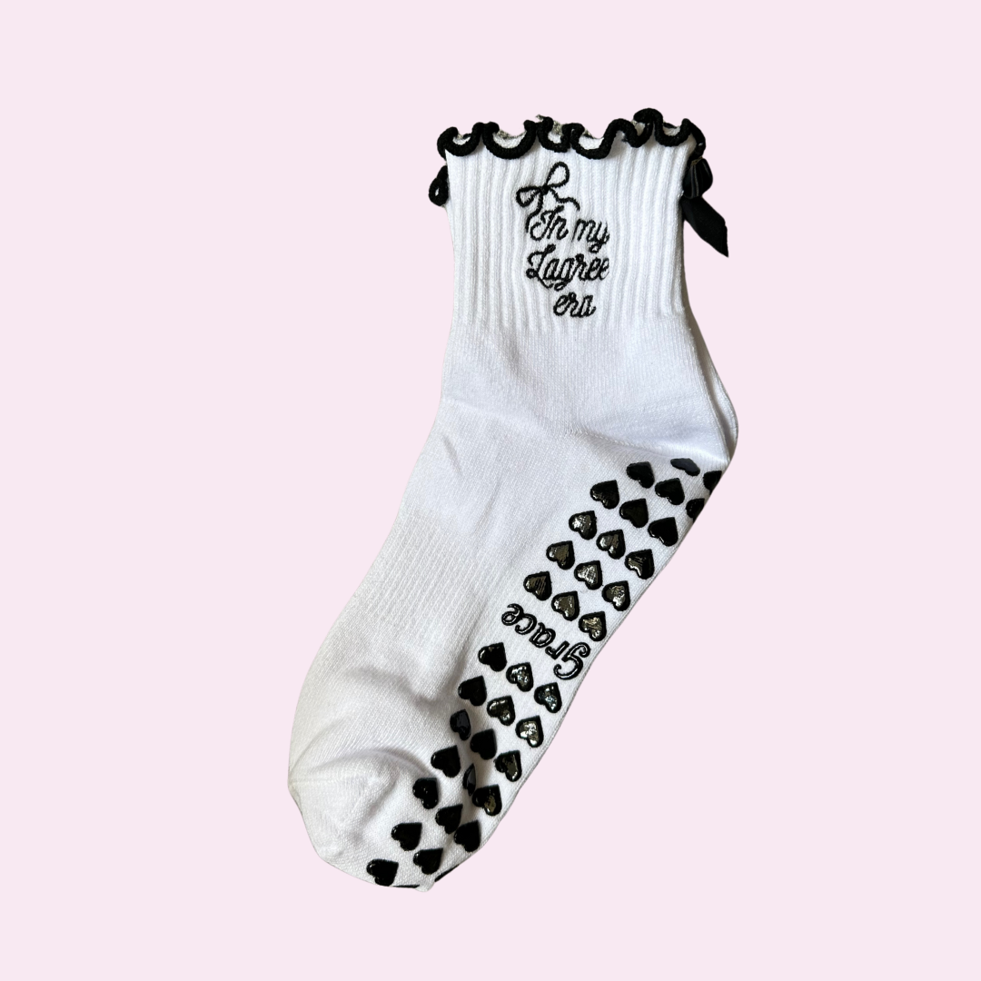 MollyGraceGripSocks - Wholesale Socks - Women's - In my lagree era black ruffle grip sock 1
