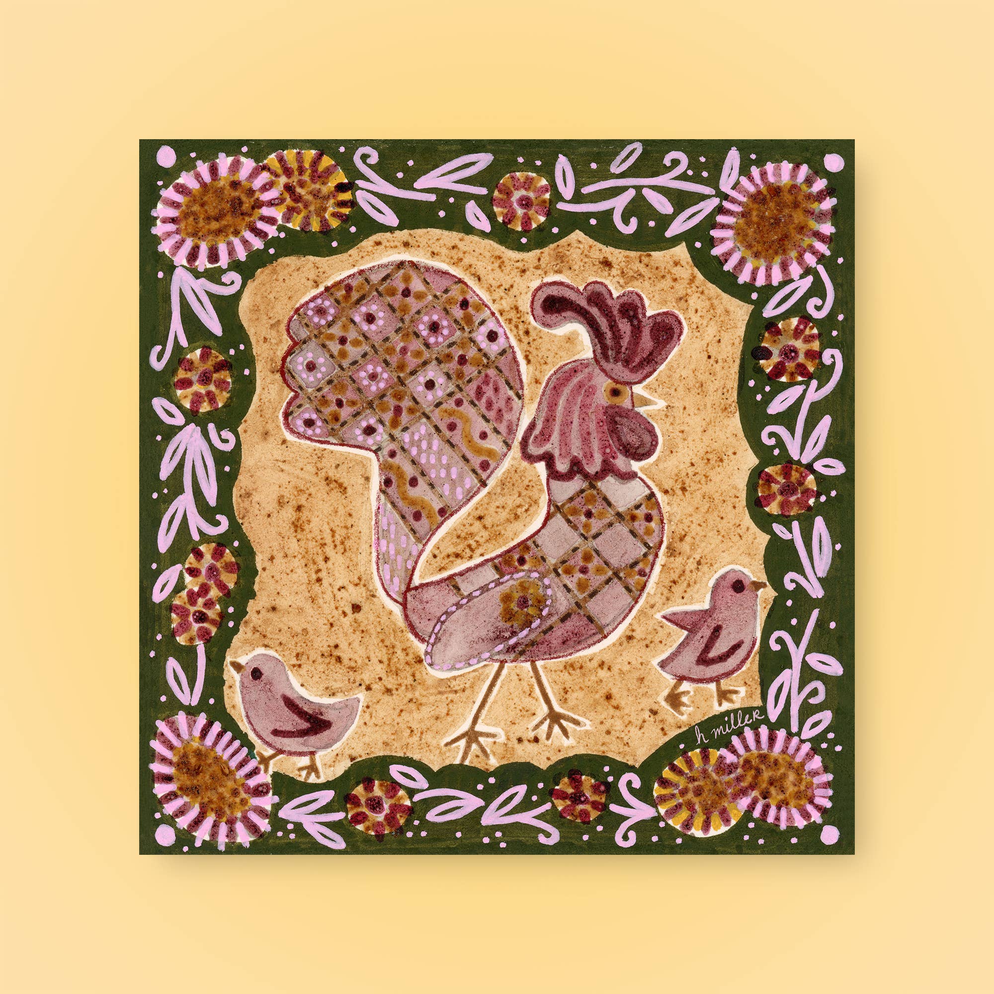 H Miller Ink Illustration Art wholesale products - Wholesale Art Print - Folk Art Style Rooster | Art Print | Wall Art & Home Decor