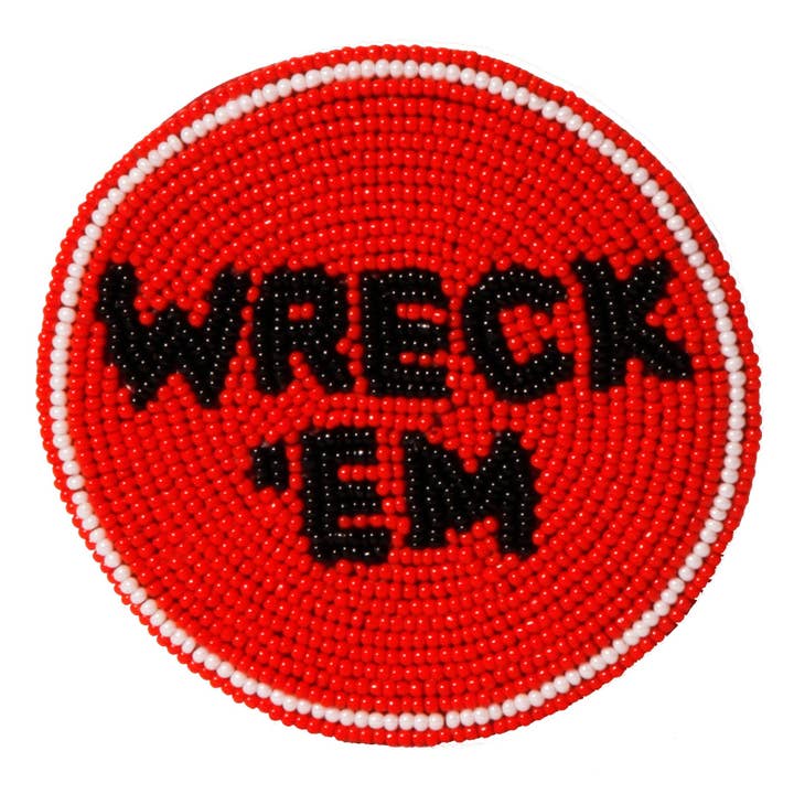 Texas Tech Wreck 'Em Beaded Button in Red and Black by Desden for wholesale by Desden