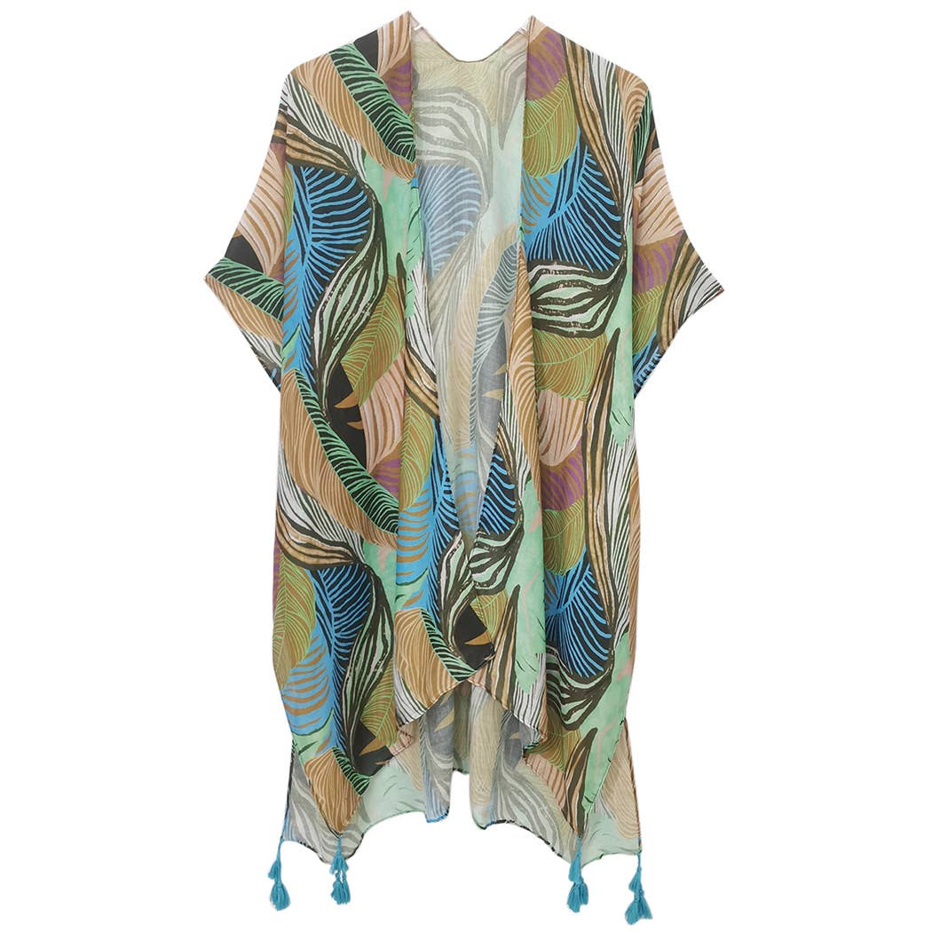 Fashion City - Vente Kimono – femme - Kimono ouvert sur le devant à imprimé de feuilles de palmier11