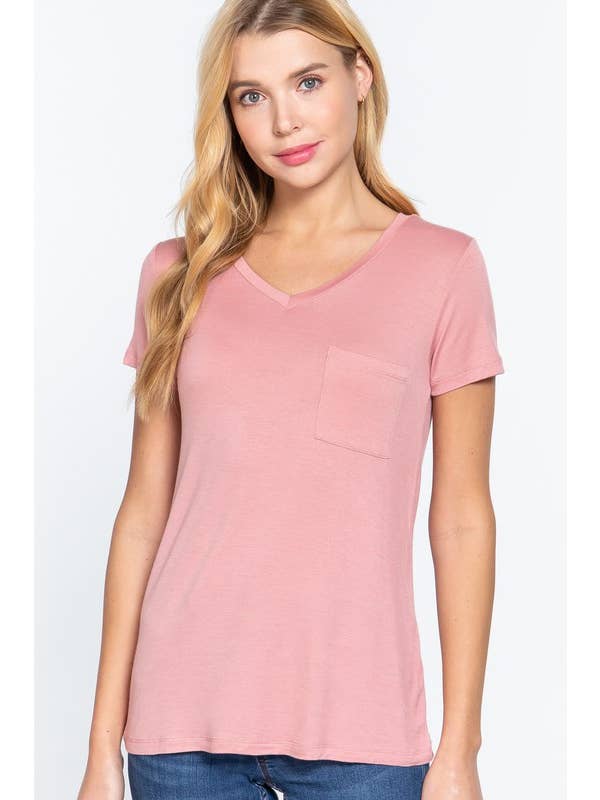 Active Basic | Active USA - Wholesale T-shirt – women's - Short Sleeve V-neck Top with Pocket25