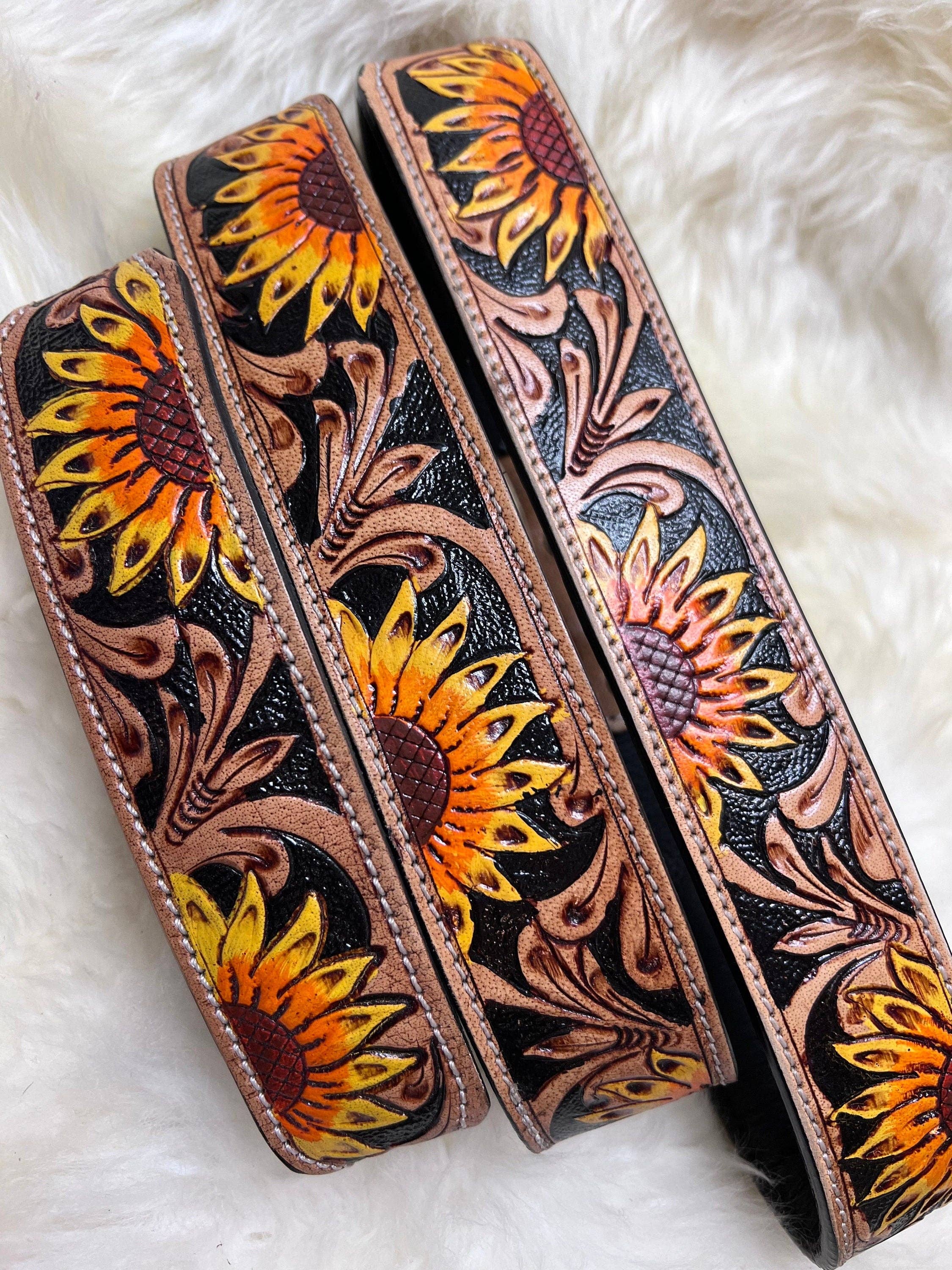 The Sterling Gypsy - Wholesale Pet Collar - Dog - Hand Tooled Sunflower Leather Western Dog Collar0