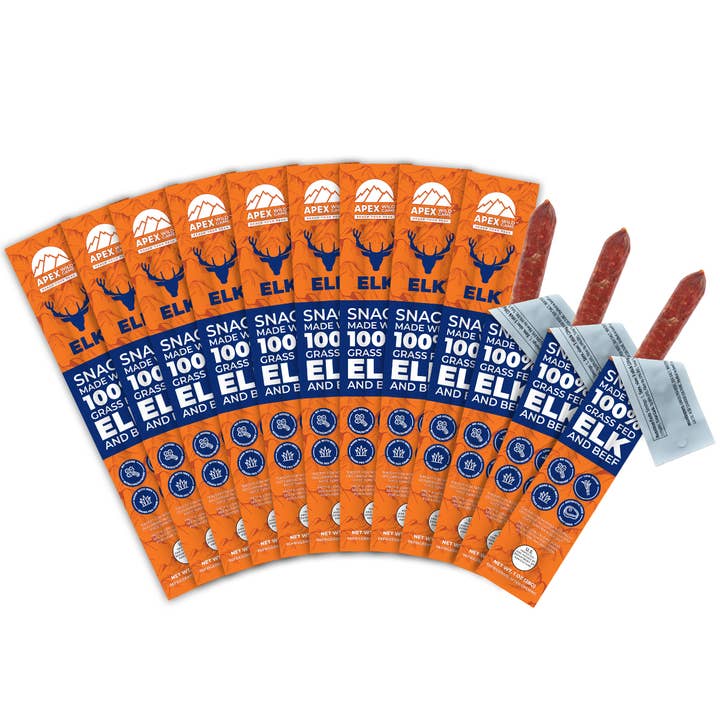 Farmers' Market Foods - Wholesale Jerky - APEX Wild Game Elk & Beef Snack Sticks - Caddy of 12