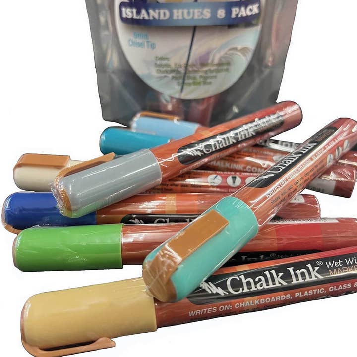 Island Hues 8 Pack of 6mm Chisel Tip Wet Wipe Markers for wholesale by Chalk Ink Markers