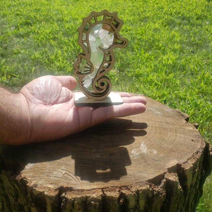 Expositor Seahorse Sea Glass Shadowbox, 4 estilos, multicolor para venta al por mayor de Sea Glass Displays