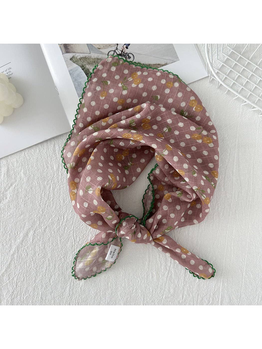 Funkyrel® Atzbranding Limited - Wholesale Scarf - Women's - Scarvii - Vintage Polka Dot Neck Scarf with Cherry Patterns0