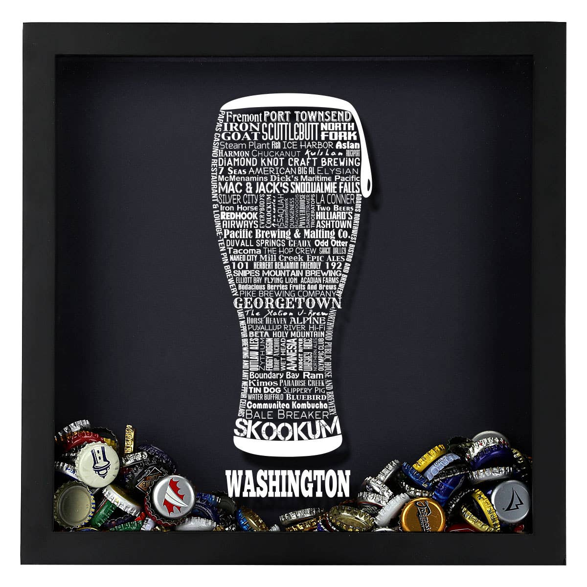 Torched Products - Vendita all'ingrosso Decorazione da parete 3D - State Beer Cap Shadow Box, nero, tipografia della birra artigianale43