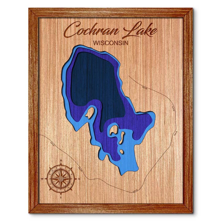 Mappa della profondità del Lago Cochran, Wisconsin - Decorazione unica per la casa per la vendita all'ingrosso da parte di Premier Gifts and More