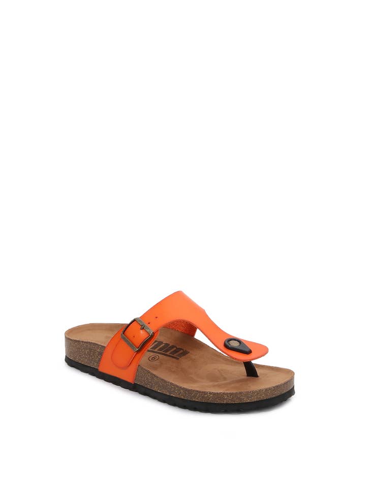 Red Women Soft Cork PU Leather T Strap Flip Flops Slippers for wholesale on Faire8