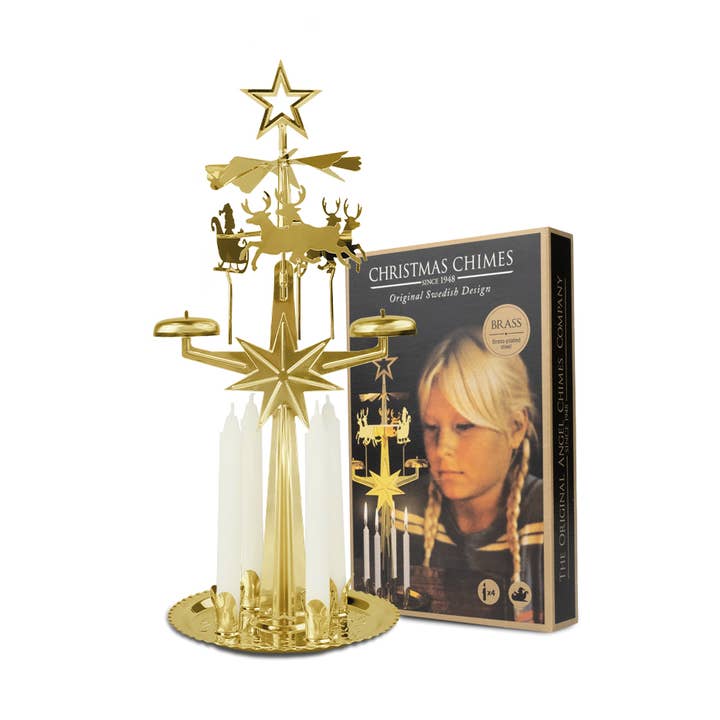 Christmas Chimes, Original Swedish Design Brass Candle for wholesale by Angel Chimes