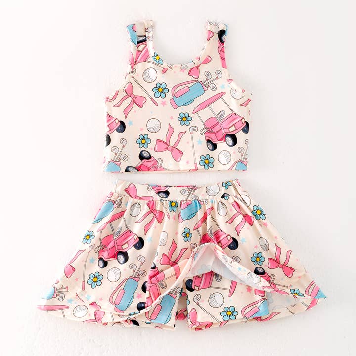 Ensemble de jupe de golf athlétique d'été bleu pour fillettes. pour la vente par Auraquise