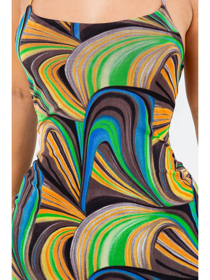 MULTI D14026 MESH PRINT DRESS SPAGHETTI DRESS WITH LINING AND OPEN for wholesale on Faire1