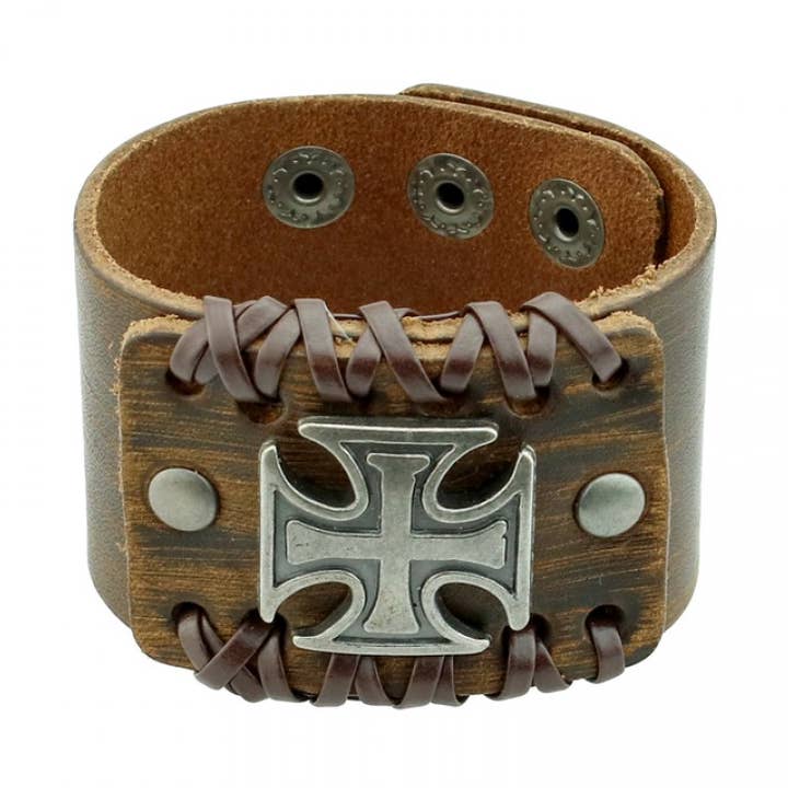 ,8 3/4" (220mm), 40mm, brun- RLW015-BR [RLW015-BR BRUNT LÄDER KELTISKT KORS MED DUBBEL D för wholesale på Faire0