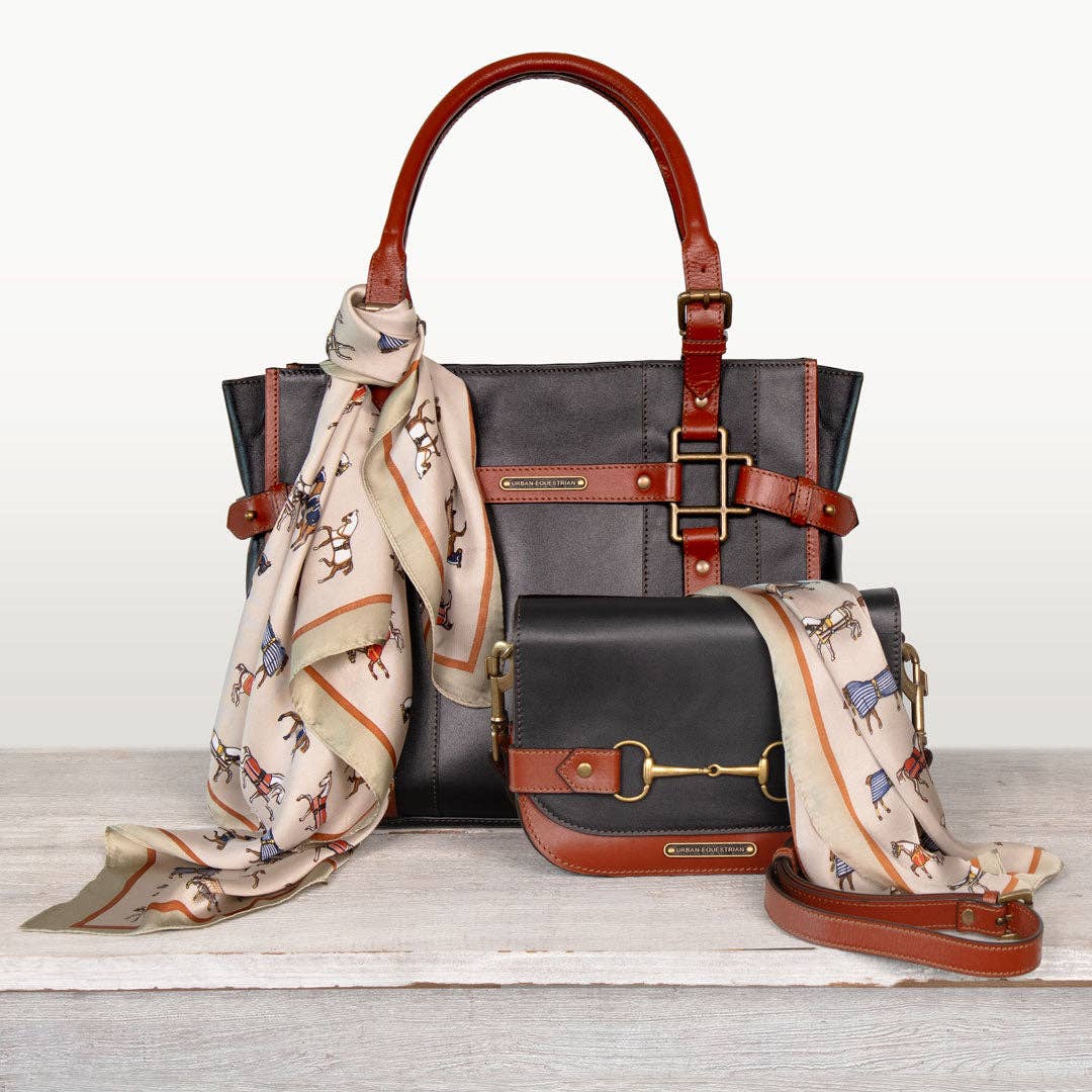 URBAN-EQUESTRIAN - Vendita all'ingrosso Borsa a tracolla - Donna - Saratoga - Borsa a tracolla di lusso in pelle con morsetto per cavallo in cognac su nero2