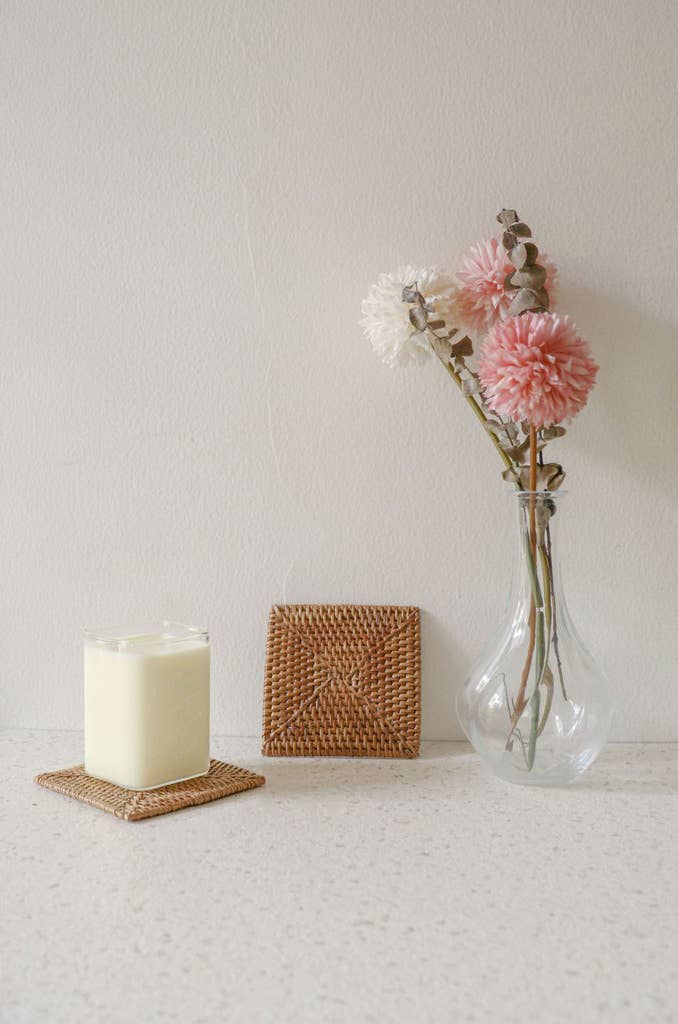 Bali Harvest - Wholesale Coasters - Square Rattan Coaster - Brown Boho Straw Raffia Wicker Drink1