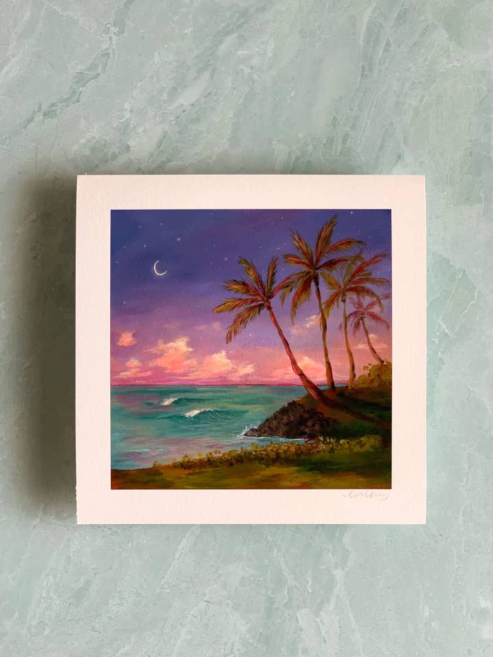 Moonrise at Punalu'u, Fine Art Print for wholesale by Lindsay Wilkins Art