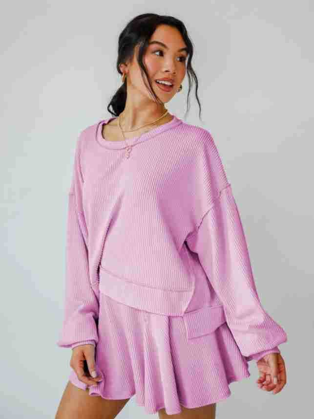 Marayn - Wholesale Top & Skirt Set - Women's - Autumn Ribbed Set Lantern Sleeve Top  Pleated Skirt36