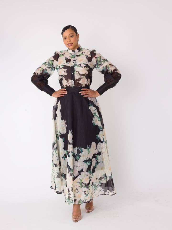 Elegant Floral Two-Piece Dress Set- 82804 for wholesale by For Her NYC