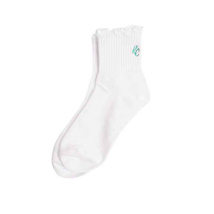 KC Flæsesokker - Hvid m/ Turkis for engroshandel hos Carly Rae Studio