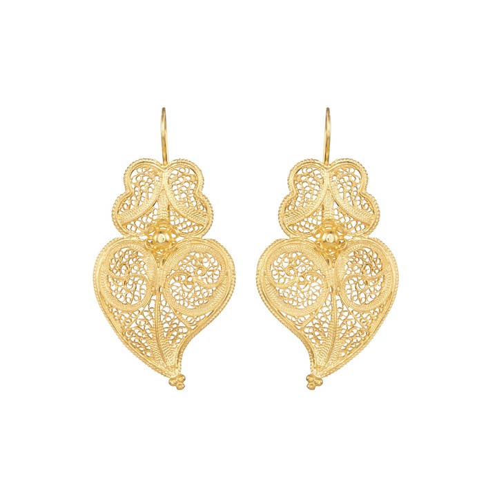 Earrings Heart of Viana 4,5cm in Gold Plated Silver for wholesale by PORTUGAL JEWELS