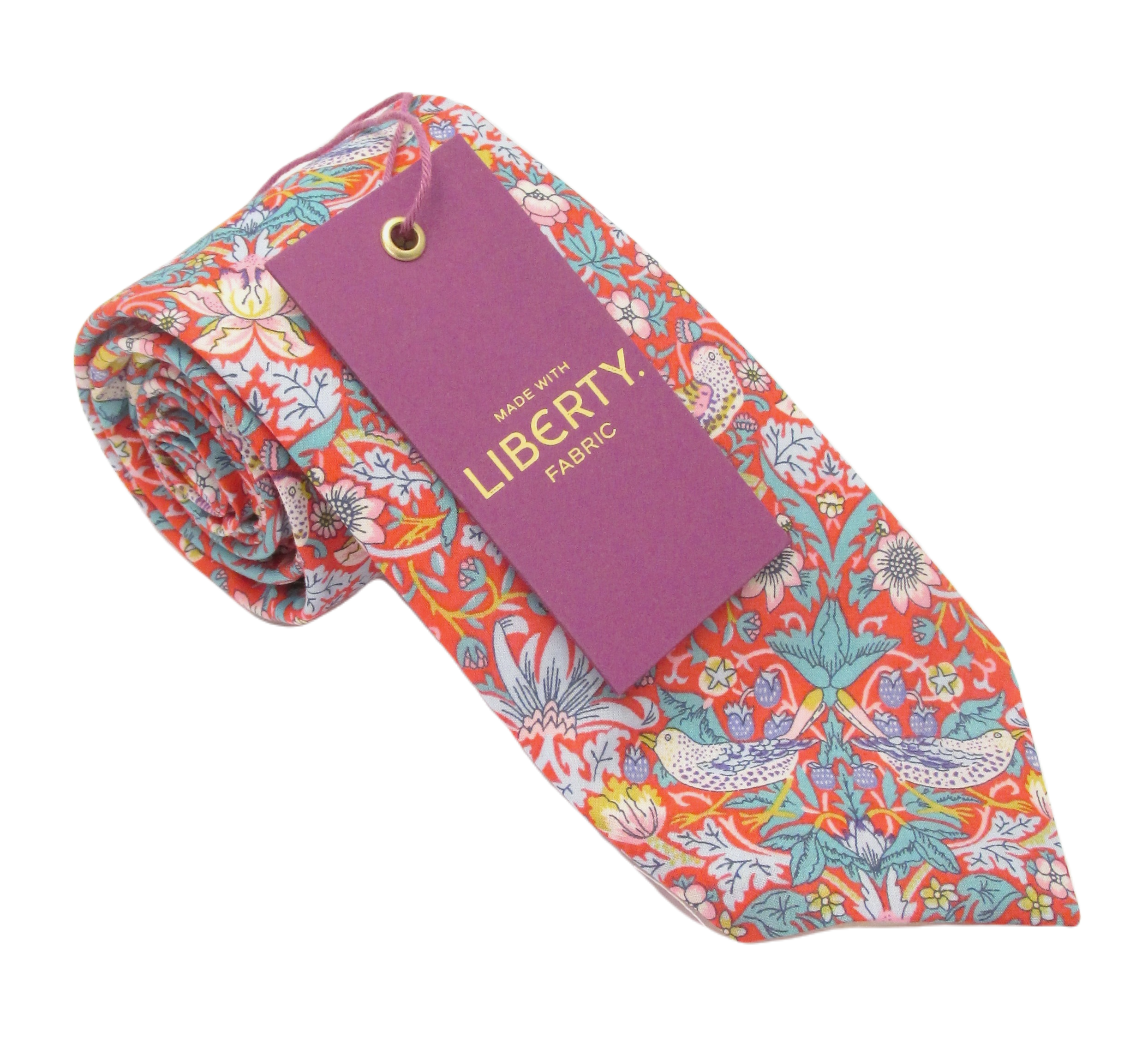 Cecil Jones - Vendita all'ingrosso Cravatta - Uomo - Cravatta Strawberry Thief in cotone rosso realizzata con tessuto Liberty1