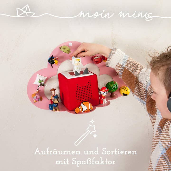 Mixcover GmbH - Wholesale Wall Mounted Shelf - Moin minis cloud pink magnetic shelf compatible with 25 Tonie figures and Tonie box cloud shelf for children audio figures magnetic shelf1
