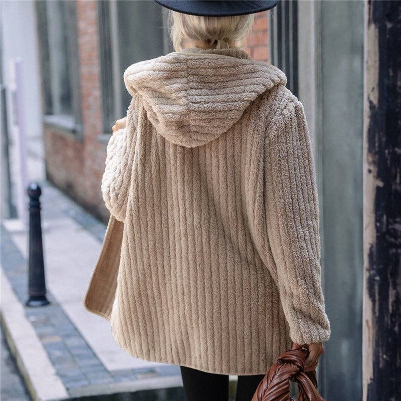 FurDecoration - Wholesale Cardigan - Women's - Hooded Reversible Fleece Open Front Cardigan5